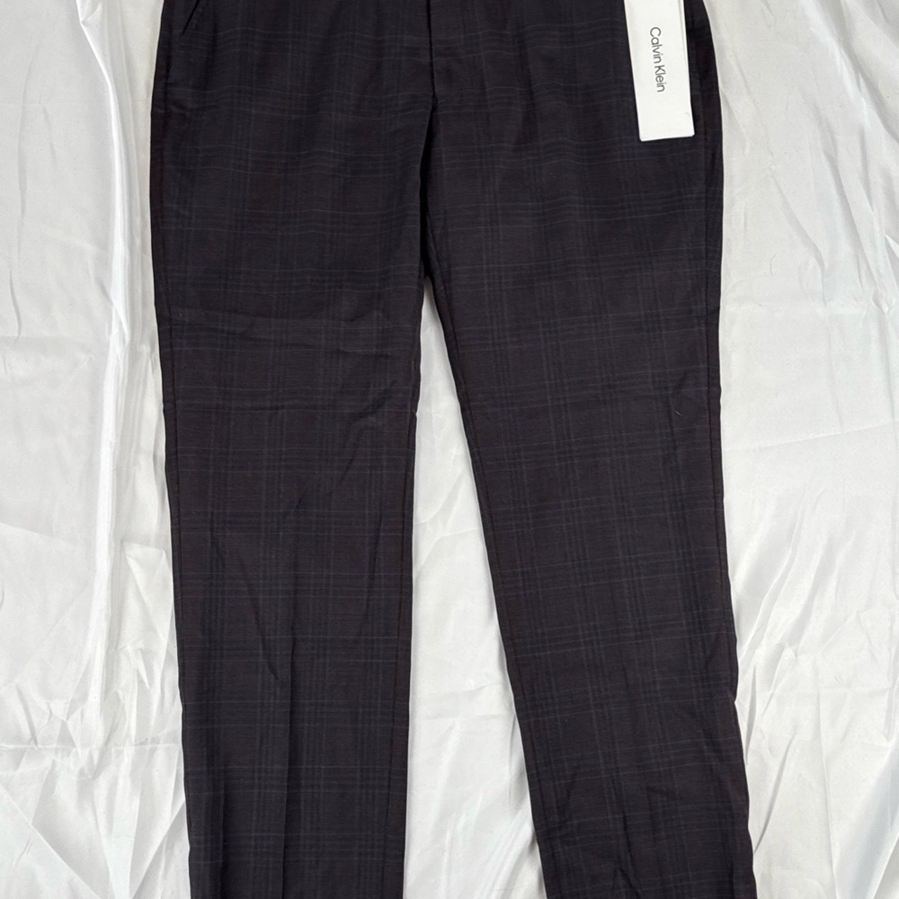 Calvin Klein Black and Wine Red Plaid Pants NWT